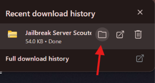 Chrome download history with the open-in-folder icon
